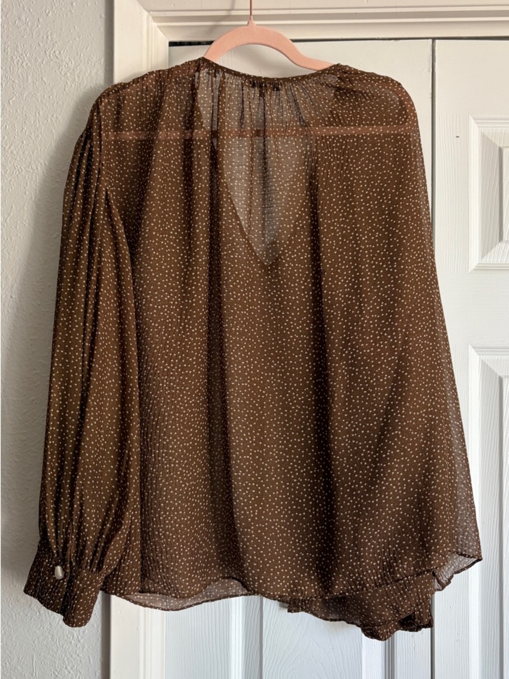 VINCE (missing slip) Starry Dot Apollo Dot Sheer Billowy Tie Neck Blouse - Picture 10 of 15